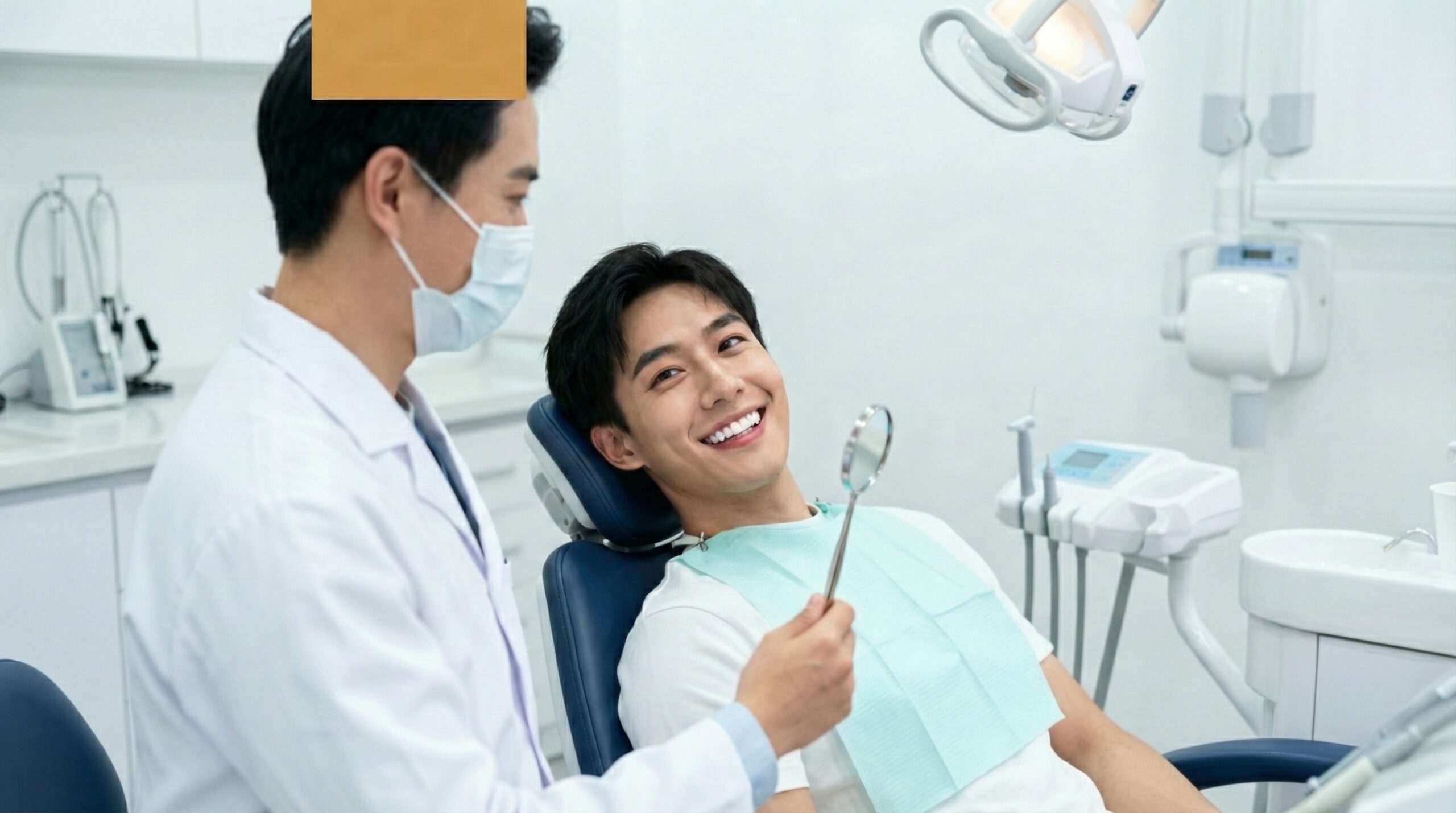 Confident young patient smiling after a smile makeover treatment at a modern dental clinic in Hauz Khas.